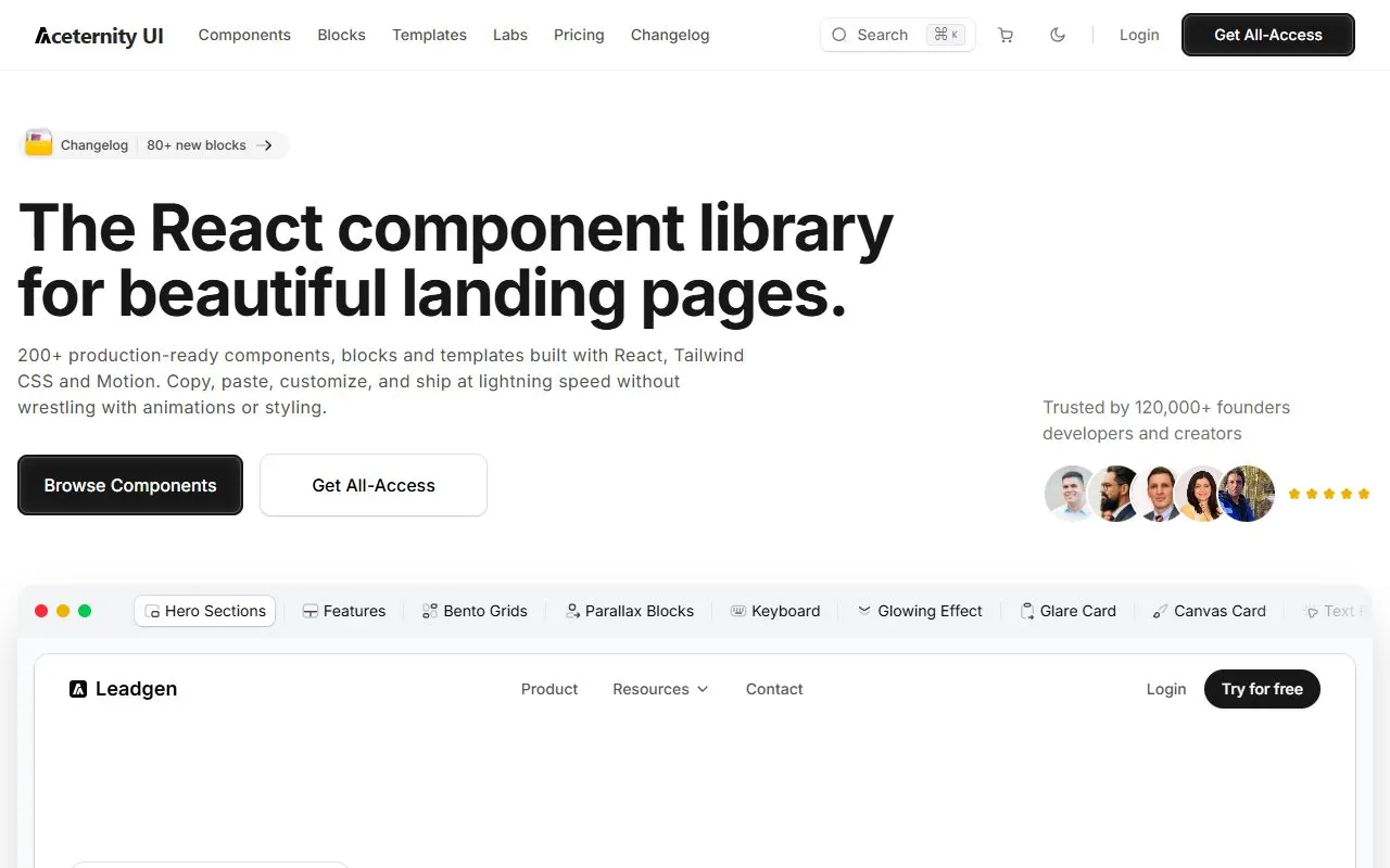 Miniatura do site Aceternity UI