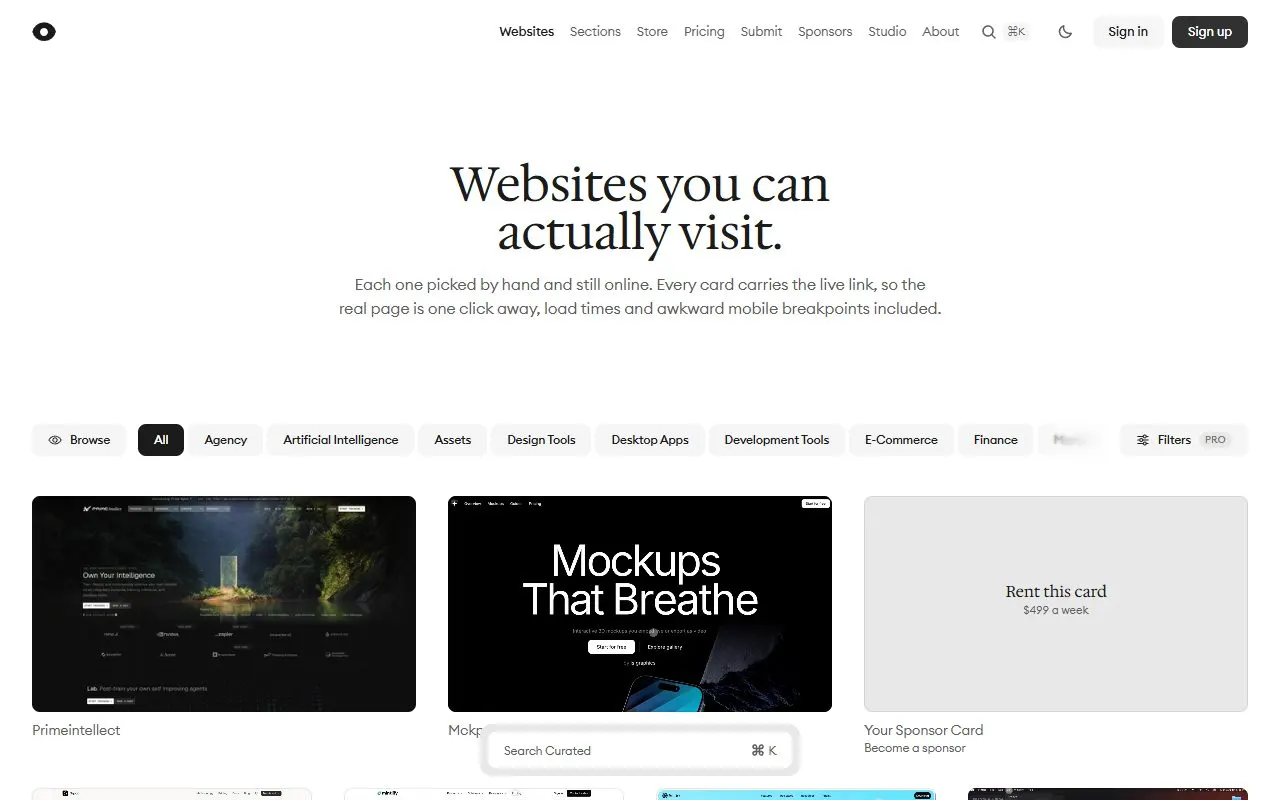 Miniatura do site Curated Design