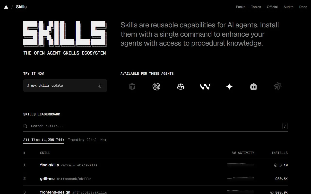 Miniatura do site Skills.sh · Design & UI